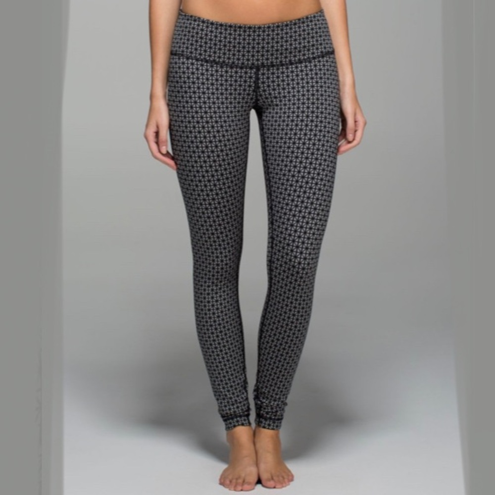 Lululemon Wunder Under Pant *Full-On Luon Tri Geo Silver Spoon Black Size 2